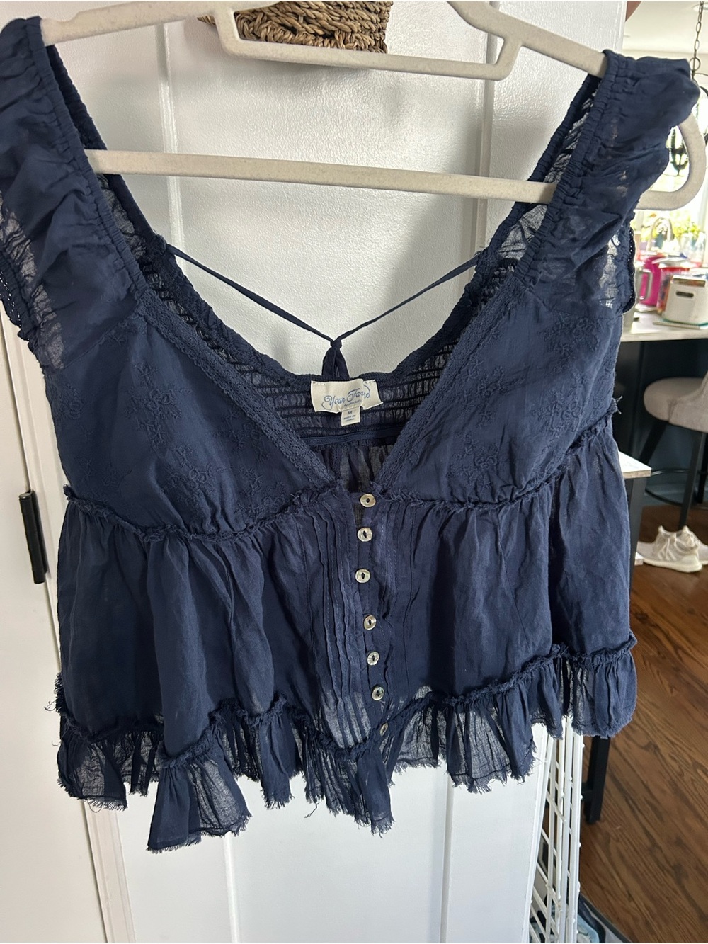 PacSun Navy Ruffled Button-Front Camisole Top